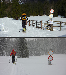 Beim Bodenbauer, oben 2014, unten 2012, etwa 80cm Unterschied in der Schneebedeckung im selben Monat