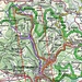 violett: Routenverlauf<br />rot: Verbindungslinie CH Nord-Süd (links + rechts 5 km Korridor)