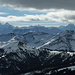 Blick gegen Süden mit Rosenhorn, Mittelhorn, Wetterhorn, Eiger, knapp sichtbar auch der Mönch und die Jungfrau