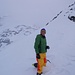 Vor dem Einstieg ins steile Schneefeld (im Hintergrund das wolkenverhüllte RImpfischhorn)