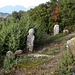 Tombstones at Shpatë. the twinpeaks of Brar Mountain in the background (see separate trail)