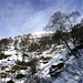 Si comincia a vedere la cima del Gambarogno.Il sentiero estivo sale zigzagando nel rado bosco ma con neve è possibile tagliare su pendii ripidi.