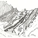 <b>Le formazioni geologiche triassiche del Passo Venett (o Vanit) in uno schizzo del grande geologo Filippo Bianconi, che ha descritto minuziosamente la regione.<br /><br />Filippo Bianconi, Geologia e petrografia della regione del Campolungo, Beitr. Geol. Karte Schweiz, N.F. 142, 238 pag., 1971.</b><br />