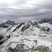 Blick Richtung Suden von Gipfel des Ra Gusella,2595m,mit  Lastron di Formin,Monte Mondeval und Monte Cernera im Vordergrund,Monte Pelmo und Monte Civetta im Hintergrund.