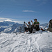 Rast beim P. 2553, im Hintergrund Mont Blanc