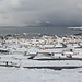 Tórshavn - Blick über die färöische Hauptstadt am Abend des 01. Mai 2013. Gerade haben die Schneefälle mal eine Pause eingelegt. Hinten ist die Nachbarinsel Nólsoy zu sehen.
