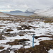 Im Abstieg vom Villingadalsfjall - Wir sind zurück auf der sumpfigen Wiese nördlich von Viðareiði. Vorn ist eine der Kunststoffstangen zu erkennen, die offenbar die Route auf den Villingadalsfjall markieren.