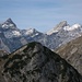 Blick zum Karwendel-Hauptkamm auf Kaltwasserkarspitze (links, 2733m), Birkkarspitze (Mitte rechts, 2749m) und Ödkarspitzen (2745m)
