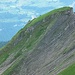 Chalberstöckli von Südwesten. Der Übergang vom Grat von Süden wird durch einen mehrere Meter hohen senkrechten Felsabsatz „erschwert“.