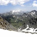 Blick zurück ins Rauhtal,rechts Wurmaulspitze(3022m), im Hintergrund Zillertaller Hauptkamm, mit Hochfernerspitze(oder cima Grava,3470m), Hochfeiler(oder Gran Pilastro,3510m) und Hoher Weißzint(oder Punta Bianca,3371m).