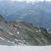 Querung zu P.2515 - Aufstiegsroute (rot) und Abstiegsroute (grün) etwas tiefer