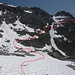 Johanneswanne mit eingezeichneter Route durchs Schneefeld