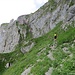 Der Verlauf des Leiterliwegs an der Ganderfluh. Eigentlich ist dieser Weg der Abstieg für die Kletterer vom Hagelstock.