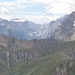 zoom sur le Val Veni, le bas du Glacier du Miage et le Col de la Seigne