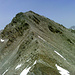 Kurz ober halb des Riffeljochs - mein nächstes Ziel: der Riffelkarkopf. Oben wenig links unterhalb des Gipfels, klar sichtbar, die etwas bröselige, steile Schuttrinne zwischen den Felsformationen.