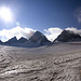 Panorama auf dem Ochsentaler Gletscher: Wiesbadner Grätle - Großer Piz Buin (3312m) - Kleiner Piz Buin (3255m).