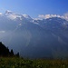 Aussicht von der Brunnihütte (1860m) auf die einzigen drei 3000er Obwaldens: Titlis (3238,3m), Klein Titlis (3062m) und Reissend Nollen (3003m).