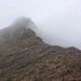 Als ich den obersten Südostgrat erreichte, hüllte sich der Gipfel plötzlich in Nebel ein. Der erste Aufschwung wird rechts umgangen. Der zweite Aufschwung im Nebel ersteigt man durch eine Rinne und erreicht gleich darüber den verdienten 2782m hohen Oberberg-Gipfel.