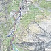 Ein Kartenausschnitt der Route I: Kandersteg - Berghotel Waldhaus<br />Rot = Aufstiegsroute am 1. Tag<br />Blau = Abstiegsroute am 2. Tag