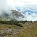 Schau vom Aufstieg zum Litnisschrofen in die Wolkensuppe der Lechtaler Alpen