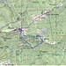 Karte mit Route (blau). Violett ist jene vom Nachmittag eingezeichnet.