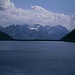 Lago della Sella: sullo sfondo le montagne verso Cristallina in mezzo e Basodino sulla destra