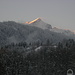 Alpspitze frühmorgens nach Schneefall von meinem Zimmerfenster aus gesehen