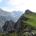 Sehr idyllisch: die grünen Matten der Wildangerspitze - links Speckkarspitze, Kleiner und Großer und Bettelwurf.
