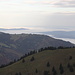 Nebelmeer über dem Zürichsee. Links die Albiskette, die beim Üetliberg in den Nebel taucht, rechts der flache Pfannenstiel.