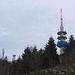 Etwa 40m unterhalb des Gipfels erkennr man erstmals den Aussichtsturm bei dem sich der Höchste Punkt des Blauens (1164,7m) befindet,. Der grosse Sendeturm ist schon von weiter unter erkennbar.