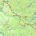 Ausschnitt aus Bayernviewer: Start am Parkplatz in Hohenreuth, dann Skiwanderung und ins Tal abbiegen. Hinweg in rot, Rückweg mit Westabfahrt (bis ca. 1400 m Höhe geht das) und Abstieg ins Tal in violett.