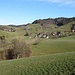 Das kleine Bauerndorf Busswil, links im Sattel Brachacker