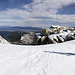 The fabulous view of the Tahoe area from Echo Peak <br />(the actual summit of Echo Peak is annotated)<br />