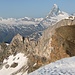Aussicht von Mettelhorn: Wisshorn, dahinter das Matterhorn und tief unten Zermatt