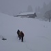 Farbtupfer auf dem winterlich-düsteren Weg Richtung Pochtenalp