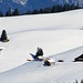 Hütten im Schnee auf dem Furner Berg