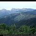 Monte Toraggio, Monte Pietravecchia, Monte Grai und Cima di Marta (von links nach rechts) vom Aufstieg zum Monte Ceppo, Ligurien, Italien