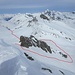 Piz Piot W-Gipfel – wir fahren durch den NNE-Hang ab, steigen ca. 50hm auf ins Piotjoch und fahren anschliessend ins Bergalgatal ab.