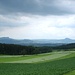 Hegaulandschaft mit Vulkankegeln und am Horizont der Südschwarzwald