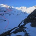 Etwas oberhalb des Sees (N) – Aufstiegsroute über den See und durch den zum Teil steilen N-Hang unterhalb des Gletschers