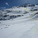 Zwischen Grienbärgli- und Gauligletscher auf ca. 2260m – Abfahrtsroute (gelb) N an P.2841/P.2650 und unterhalb des Grienbärgligletschers vorbei 