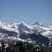 Gipfelparade Val d'Anniviers mit Zinalrothorn, Obergabelhorn, Matterhorn und Pointe de Zinal