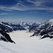 Blick von der Sphinx (3571 m) über den Jungfraufirn und den Grossen Aletschgletscher ins Wallis.