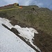 Im Abstieg zum Schneebode – Aufstiegsroute (rot) und Abstiegsvariante (gelb). Das Felsband lässt sich beim roten Kreis überwinden – z.B. um zum richtigen Chrüzchopf aufzusteigen