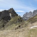 Rückblick zur Forcella Pis Pilon. Hier kommt der Steig vom Refugio 7° Alpini hinauf. Dies war dann meine Variante beim Abstieg.