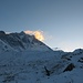 Lhotse S face at sunrise: it is 3.5 km high and the Lohtse Nuptse wall ca 10 km long... amazing