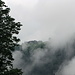 Niederrickenbach-Dorf, der Nebel wabert um die Felsen