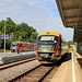Sebnitz, alt und neu zusammen, ab 05.07.2014 enden die Züge der Städtebahn in Sebnitz und ihre Funktion übernimmt die Linie U 28 Děčín-Bad Schandau-Sebnitz-Rumburk (links Test-Triebwagen)
