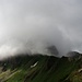Nebelfetzen peitschen um den Berg