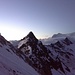 Kurz vor Sonnenaufgang. Das sind Kreilspitze und die beiden Gipfel des Cevedale.